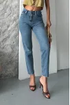 Mom Fit Kar Yıkama Bıyık Detaylı Jeans Pantolon D2006