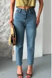 Mom Fit Kar Yıkama Bıyık Detaylı Jeans Pantolon D2006