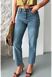 Mom Fit Kar Yıkama Bıyık Detaylı Jeans Pantolon D2006