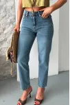 Mom Fit Kar Yıkama Bıyık Detaylı Jeans Pantolon D2006