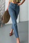 Mom Fit Kar Yıkama Bıyık Detaylı Jeans Pantolon D2006