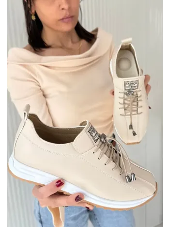 Monya Bej Cilt Bağcıklı Spor Ayakkabı