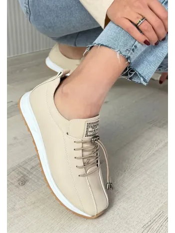 Monya Bej Cilt Bağcıklı Spor Ayakkabı Monya Bej Cilt Bağcıklı Spor Ayakkabı