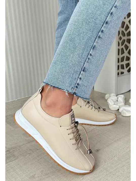 Monya Bej Cilt Bağcıklı Spor Ayakkabı