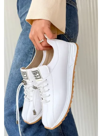 Monya Beyaz Cilt Bağcıklı Spor Ayakkabı