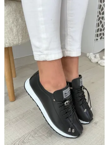 Monya Siyah Cilt Bağcıklı Spor Ayakkabı Monya Siyah Cilt Bağcıklı Spor Ayakkabı