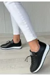 Monya Siyah Cilt Bağcıklı Spor Ayakkabı Monya Siyah Cilt Bağcıklı Spor Ayakkabı