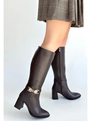 Mooni Kahverengi Cilt Topuklu Çizme