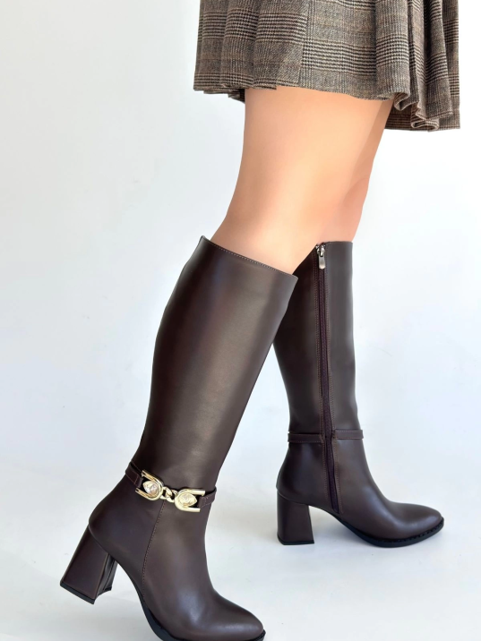 Mooni Kahverengi Cilt Topuklu Çizme