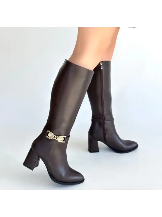 Mooni Kahverengi Cilt Topuklu Çizme Mooni Kahverengi Cilt Topuklu Çizme