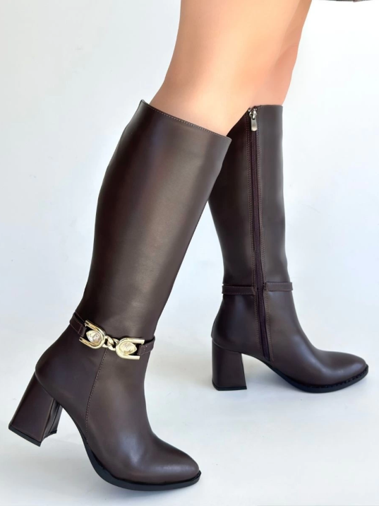 Mooni Kahverengi Cilt Topuklu Çizme