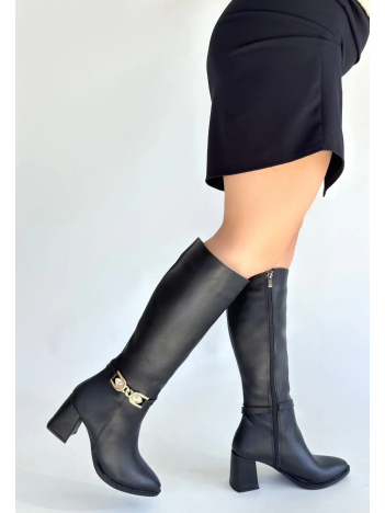 Mooni Siyah Cilt Topuklu Çizme