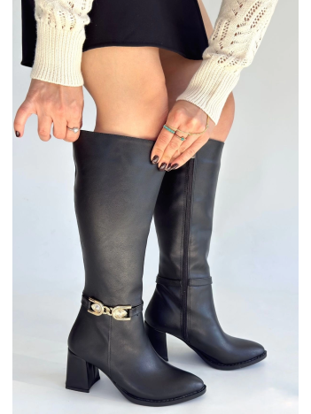Mooni Siyah Cilt Topuklu Çizme