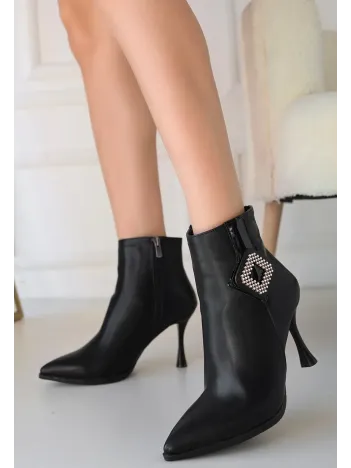 Moose Siyah Cilt Topuklu Bot Moose Siyah Cilt Topuklu Bot