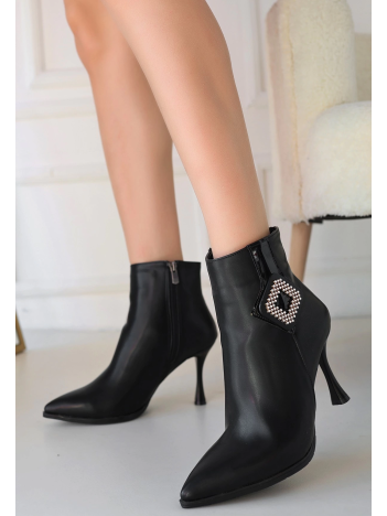 Moose Siyah Cilt Topuklu Bot Moose Siyah Cilt Topuklu Bot