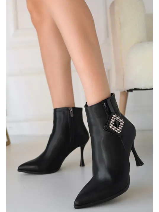 Moose Siyah Cilt Topuklu Bot Moose Siyah Cilt Topuklu Bot