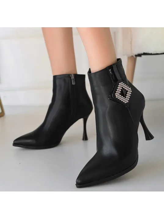 Moose Siyah Cilt Topuklu Bot Moose Siyah Cilt Topuklu Bot