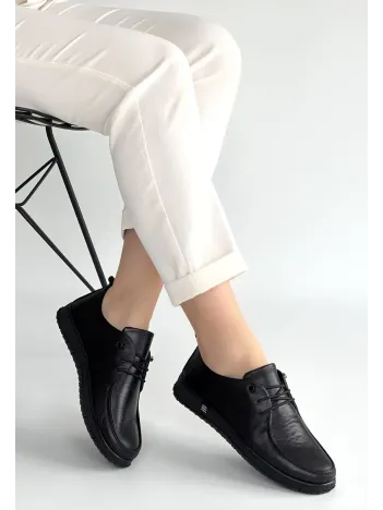 Mopin Siyah Deri Bağcıklı Spor Ayakkabı