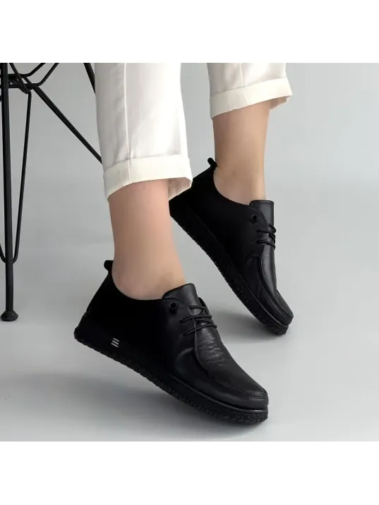 Mopin Siyah Deri Bağcıklı Spor Ayakkabı