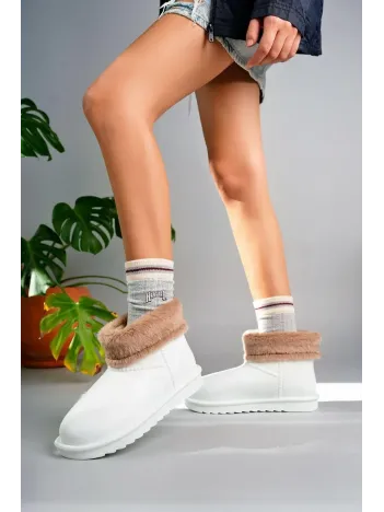 Mordi Beyaz Oval Burunlu Su Geçirmez İçi Kürklü  Bot