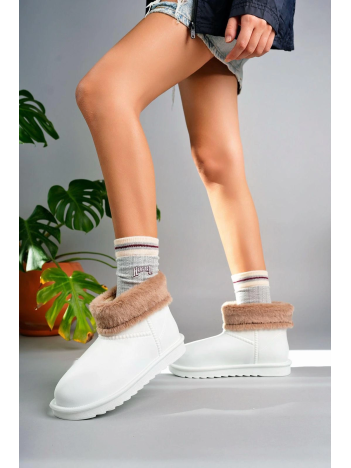 Mordi Beyaz Oval Burunlu Su Geçirmez İçi Kürklü  Bot Mordi Beyaz Oval Burunlu Su Geçirmez İçi Kürklü  Bot