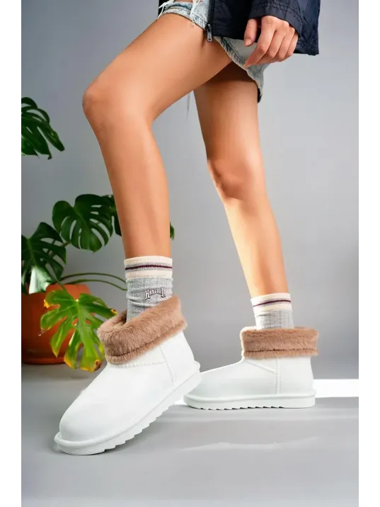 Mordi Beyaz Oval Burunlu Su Geçirmez İçi Kürklü Bot Mordi Beyaz Oval Burunlu Su Geçirmez İçi Kürklü Bot