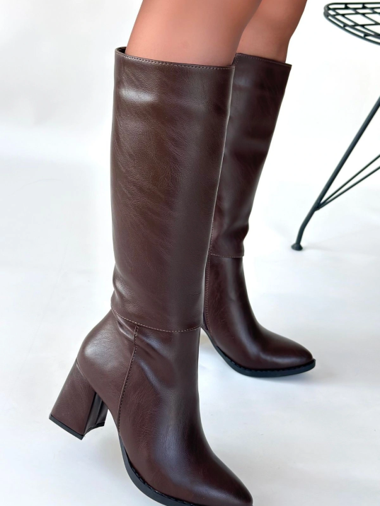 Morena Acı Kahve Cilt Topuklu Çizme
