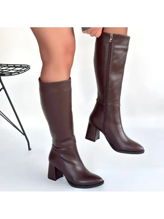 Morena Acı Kahve Cilt Topuklu Çizme Morena Acı Kahve Cilt Topuklu Çizme