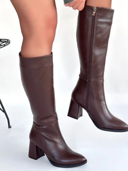 Morena Acı Kahve Cilt Topuklu Çizme