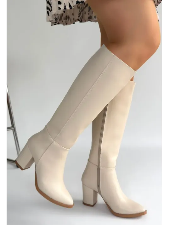 Morena Bej Cilt Bej Tabanlı Topuklu Çizme