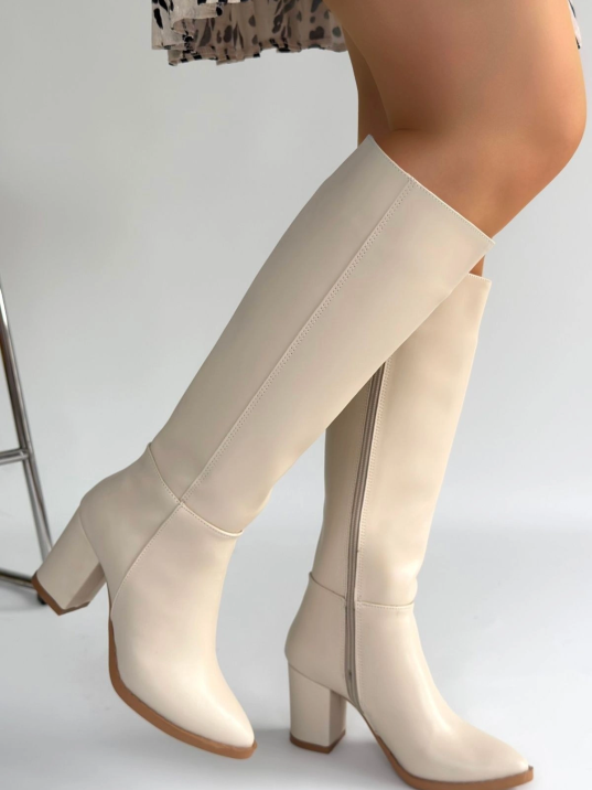 Morena Bej Cilt Bej Tabanlı Topuklu Çizme