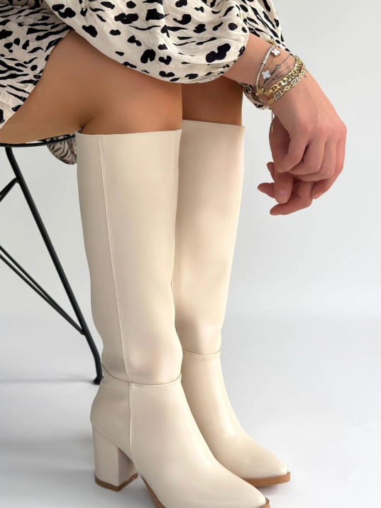 Morena Bej Cilt Bej Tabanlı Topuklu Çizme