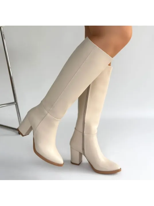 Morena Bej Cilt Bej Tabanlı Topuklu Çizme