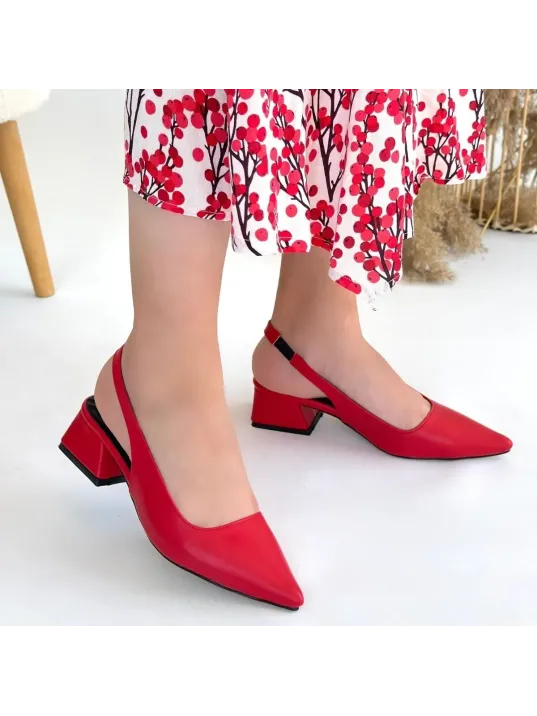 Morji Kırmızı Cilt Topuklu Ayakkabı Morji Kırmızı Cilt Topuklu Ayakkabı