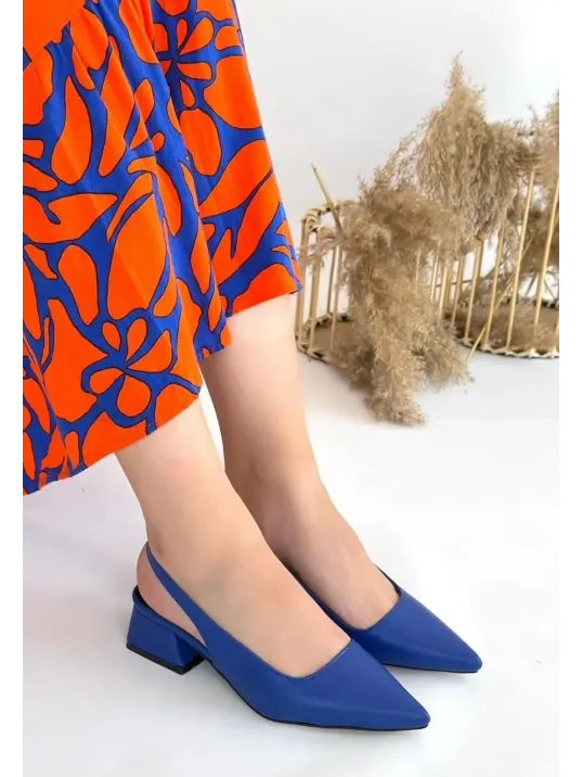 Morji Mavi Cilt Topuklu Ayakkabı Morji Mavi Cilt Topuklu Ayakkabı