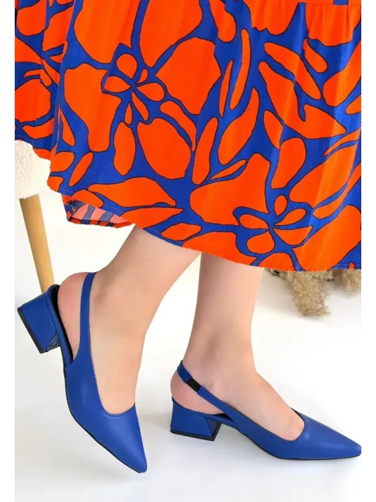 Morji Mavi Cilt Topuklu Ayakkabı Morji Mavi Cilt Topuklu Ayakkabı