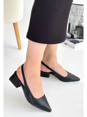 Morji Siyah Cilt Topuklu Ayakkabı Morji Siyah Cilt Topuklu Ayakkabı