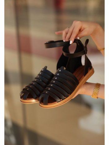 Motali Siyah Deri Sandalet