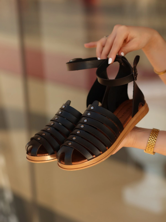 Motali Siyah Deri Sandalet Motali Siyah Deri Sandalet