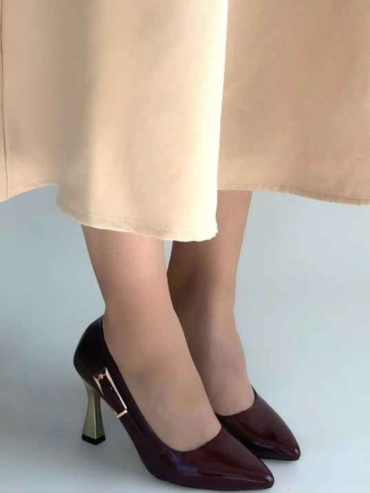 Motya Bordo Rugan Topuklu Ayakkabı