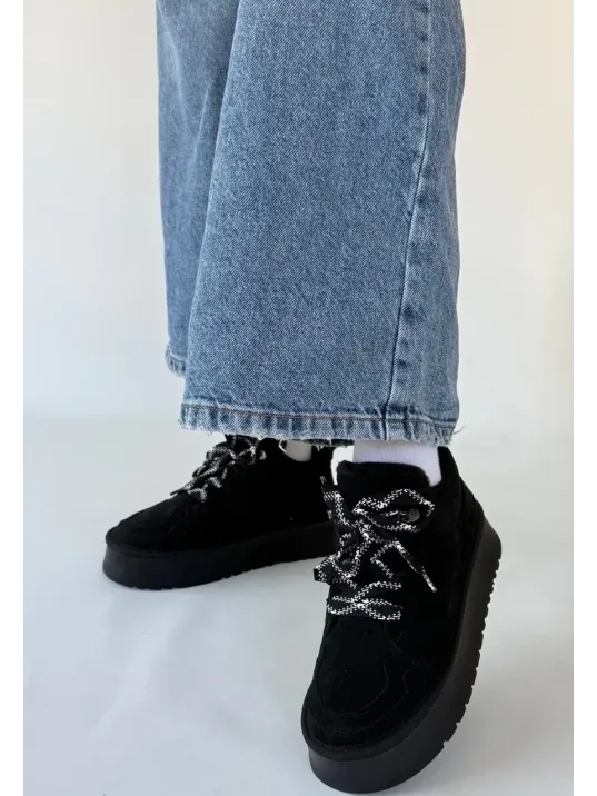 Muden Siyah Süet Bağcıklı Bot Muden Siyah Süet Bağcıklı Bot