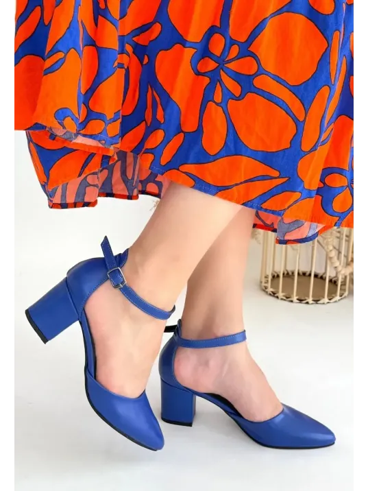 Mulen Mavi Cilt Topuklu Ayakkabı Mulen Mavi Cilt Topuklu Ayakkabı