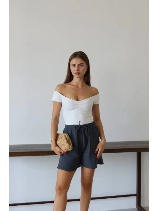 Müslin Kumaş Şort Bağcıklı Antrasit Pt Müslin Kumaş Şort Bağcıklı Antrasit Pt