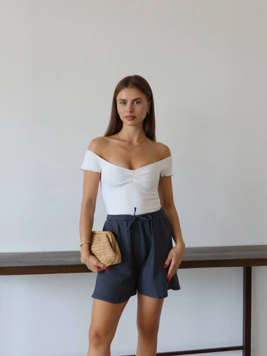 Müslin Kumaş Şort Bağcıklı Antrasit Pt Müslin Kumaş Şort Bağcıklı Antrasit Pt