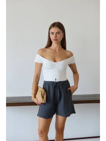 Müslin Kumaş Şort Bağcıklı Antrasit Pt