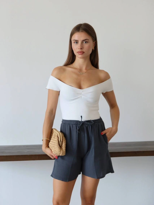 Müslin Kumaş Şort Bağcıklı Antrasit Pt Müslin Kumaş Şort Bağcıklı Antrasit Pt