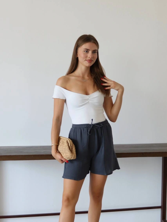 Müslin Kumaş Şort Bağcıklı Antrasit Pt Müslin Kumaş Şort Bağcıklı Antrasit Pt