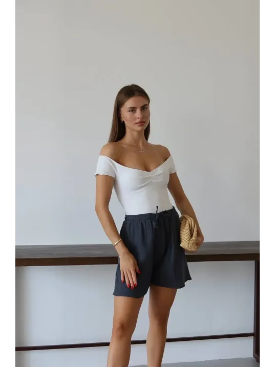 Müslin Kumaş Şort Bağcıklı Antrasit Pt Müslin Kumaş Şort Bağcıklı Antrasit Pt