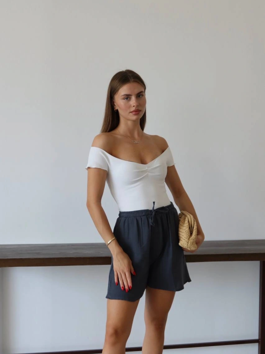 Müslin Kumaş Şort Bağcıklı Antrasit Pt Müslin Kumaş Şort Bağcıklı Antrasit Pt