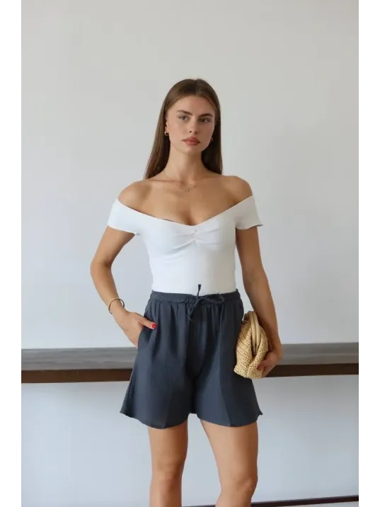 Müslin Kumaş Şort Bağcıklı Antrasit Pt Müslin Kumaş Şort Bağcıklı Antrasit Pt